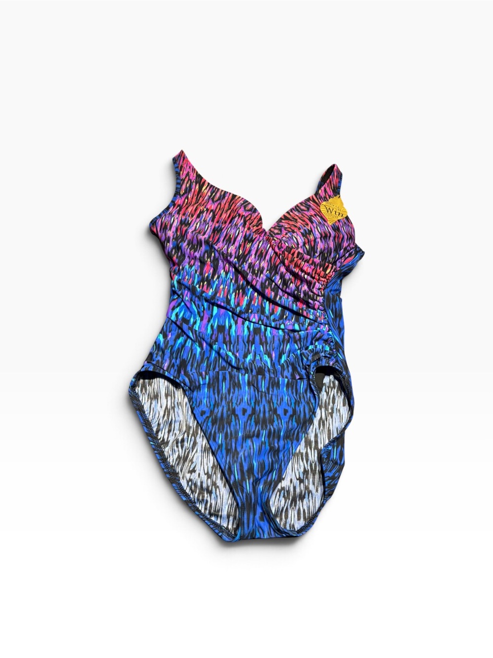 Miracle Suit Womens 1-Piece Swimsuit Blue/Multi Sz 14 Its A Wrap Fixed Pads Wire